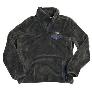 LL Bean Mens Hi-Pile Fleece Pullover Jacket Gray Snap Neck Small S REG